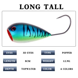 2022 6Pcs Popper Fishing Lure Crankbaits 8cm13g Artificial Baits Croatian EGG Floating Hard Bait with Single Hook Big Mouth Wave