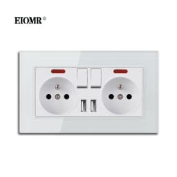 EIOMR EU Electrical Sockets with USB 110~220V 16A Wall Power Socket with Light Switch No Need To Pull The Plug Home Decoration