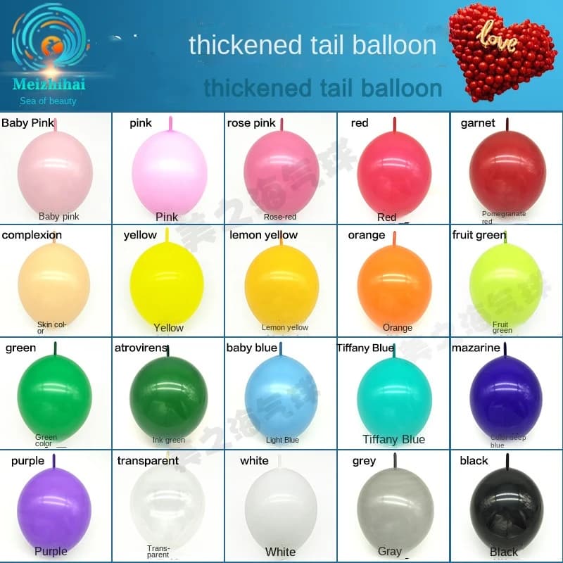 6/10/12 Inch Thick Tail Balloon Weaving Decoration Love Shape Layout Birthday Wedding Decoration Needle Tail Balloon 50PCS