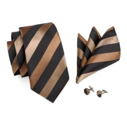 Hi-Tie Business Brown Striped Tie For Men Black Silk Men's Tie Clip Gift For Men Luxury Necktie Hanky Cufflinks Set Formal Dress