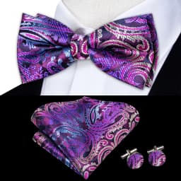 Hi-Tie Silk Pink Striped Mens Bowtie Jacquard Adult Bow Tie Hankerchief Cufflinks Set Pre-tied Butterfly Bowknot Wedding Party