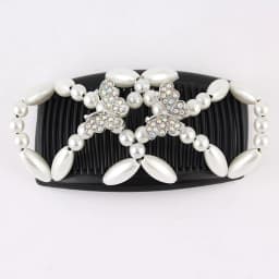 Women DIY Hair Accessories Pearl Beaded Elastic Hair Claw Hairpin Magic Comb Up-Do Hairstyle Bun Maker Tool Ponytail Hairdo Wolf