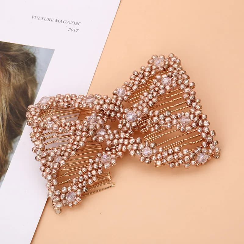 Women DIY Hair Accessories Pearl Beaded Elastic Hair Claw Hairpin Magic Comb Up-Do Hairstyle Bun Maker Tool Ponytail Hairdo Wolf