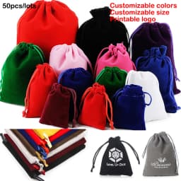 Wholesale 50pcs Colorful Velvet Bag Drawstring Pouches Jewelry Packaging Velvet Pouches Drawstring Packing Gift Bags Customized