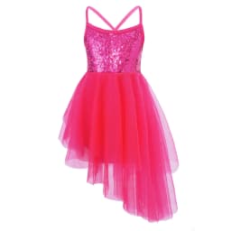 Kids Girls Sequins Ballet Tutu Dress Sleeveless Hi-lo Fairy Tulle Gymnastics Leotard Dress Ballerina Dance Performance Costumes