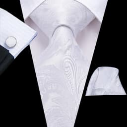 Hi-Tie White Solid Paisley Gift Men Tie Gravata Wedding Tie For Men Hanky Cufflink Set Fashion Design Business Dropshipping