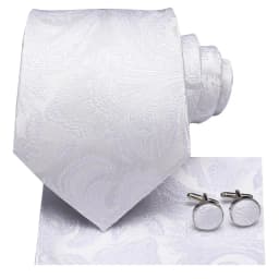 Hi-Tie White Solid Paisley Gift Men Tie Gravata Wedding Tie For Men Hanky Cufflink Set Fashion Design Business Dropshipping