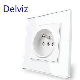 Delviz French standard Outlet,Tempered Crystal Glass Panel,Household AC interface 110-250V Ports, Wall Embedded 16A Power Socket