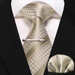 JEMYGINS Business Tie for Men Silk Navy Blue Tie Striped Paisley Necktie Handkerchief Tie Clips Set for Wedding Party Gift