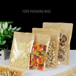 Brown One Side Clear Resealable Plastic Window Kraft Paper Flat Bottom Zip Lock Bag Snacks Coffee Scented Tea Gifts Pouches