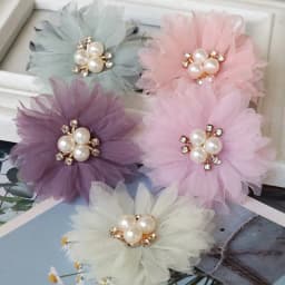 10PCS/Lot 6.5CM Pearl Center Handmade DIY Fabric Flowers Hair Accessories Dress Shoes Hats Decoration