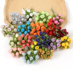 12Pcs Mini Artificial Rose Flowers Bouquet Silk Fake Flowers For Home Decor DIY Wedding Decoration Craft Wreath Gift Accessories