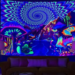 Fluorescent mandala tapestry, psychedelic mushroom decoration, bedroom, aesthetic room, art decoration
