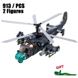 2024 Sluban WW2 Military Russia Air Weapon Mi-24 Attack Helicopters Hind Model Building Blocks Classics Fighter Bricks Plane Toy