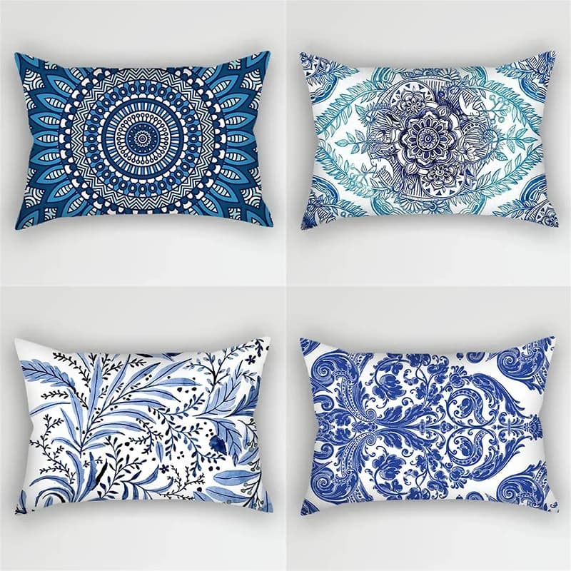 30x50cm Bohemian Blue Flower Pillowcase Vintage ink plant Leaf Cushion cover Home Decor Sofa Living Room Car Waist