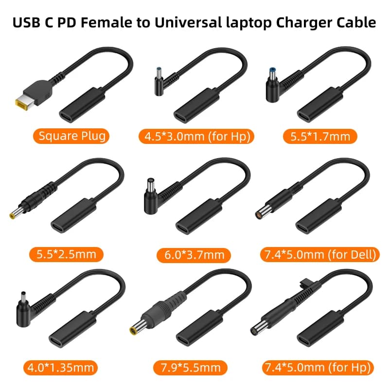 USB 3.1 Type C USB C Laptop Charger Power Adapter Converter USB Type C Female to 4.0*1.35 5.5*2.5 4.5*3.0 4.0*1.7mm Dc Plug Jack