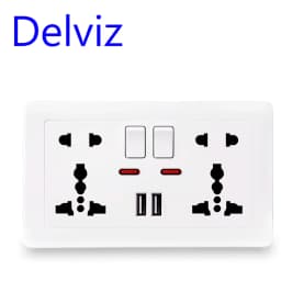 Delviz EU Standard USB Wall Socket, Grey Switch Control Outlet, 2A Dual USB Charging, AC 110~250V 13A Universal Jack Power Socke