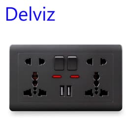 Delviz EU Standard USB Wall Socket, Grey Switch Control Outlet, 2A Dual USB Charging, AC 110~250V 13A Universal Jack Power Socke