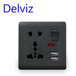 Delviz EU Standard USB Wall Socket, Grey Switch Control Outlet, 2A Dual USB Charging, AC 110~250V 13A Universal Jack Power Socke