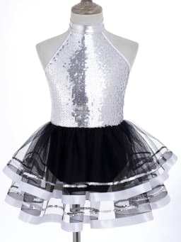 Halter Sequins Ballet Tutu Dress Kids Girls Latin Jazz Modern Dancing Costume Gymnastics Leotard Unitards Performance Dancewear