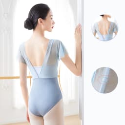 Ballet Leotards For Women V Backless Ruffles Sleeve Mesh Splice Dance Costume Gym Yoga Swimwear Leotard Elegant Bodysuit