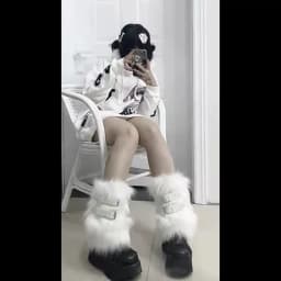 Women Spice Girl Harajuku Punk Black Furry Gothic Lolita Furry Leg Warmer Women Winter Warmer Foot Cover Y2K Girl Leg Warmers