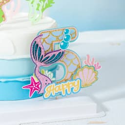 0-9 Digital Glitter Mermaid Tail Cake Topper Little Mermaid Party Cupcake Toppers Happy Birthday Cake Decor DIY Baking Supplies