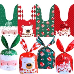 10/20pcs Merry Christmas Rabbit Ear Candy Bags Carton Santa Claus Snowman Cookie Bags For Xmas Noel Gifts Packing Supplies