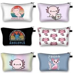 Cute Animal Sea Otters Axolotl / Ferret Pattern Cosmetic Bag Women Makeup Bags Zipper Cosmetic Cases Girl's Lipstick Holder Gift