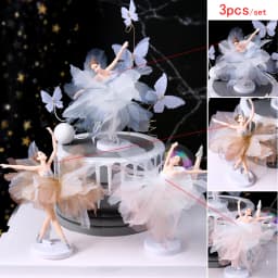 White Pink Ballet Girls Decoration Hook Flower Happy Birthday Cake Topper Wedding Bride for Party Supplies Baking Love Gifts