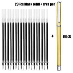 1+20Pcs Metal Gel Ink Sign Pen Rotating 0.5MM Black Switzerland Refill Business Signing School Office Stationery Ballpen