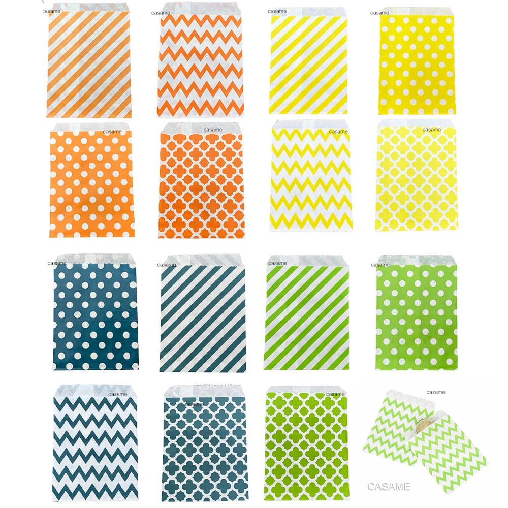 50 pcs 5x7 inch Paper Bag Four Leaf Clover Polka Dot Wavy Kraft Paper Bag Mixed Cookies Candy Gift Wrapping Bag For Christmas
