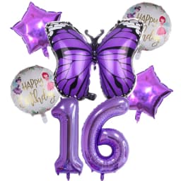6pcs Purple Butterfly Foil Balloons Set 40inch Purple Number Helium Balloon Birthday Party Decorations Kids Baby Showers Girl