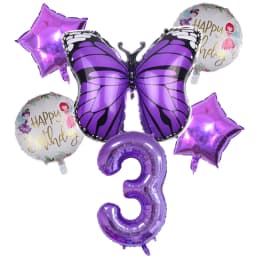 6pcs Purple Butterfly Foil Balloons Set 40inch Purple Number Helium Balloon Birthday Party Decorations Kids Baby Showers Girl