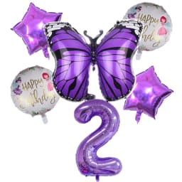 6pcs Purple Butterfly Foil Balloons Set 40inch Purple Number Helium Balloon Birthday Party Decorations Kids Baby Showers Girl