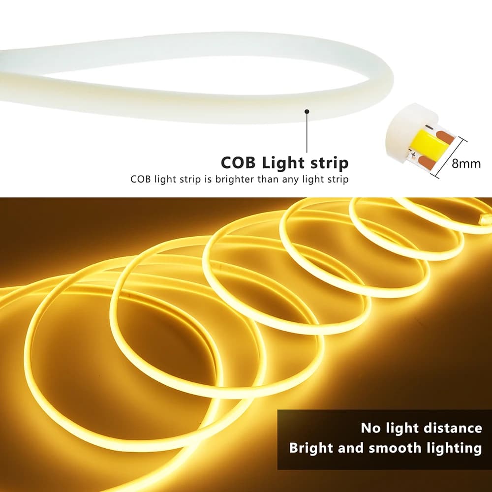 288LEDs/m COB LED Neon Light 220V Dimmable 10 Colors High CRI RA90 Flexible Strip with Power for Custom Sign Wall Decoration