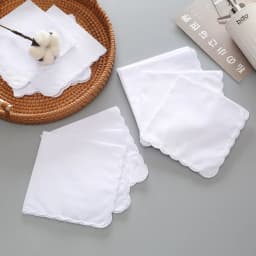 10Pcs Wedding Season Christmas 28cm White Cotton Crescent Edge Handkerchief Thin Combed