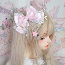 Exquisite and Sweet Lace Pearl Chain Big Bow Pearl Pink Cute Princess Headpiece Hair Clip Accessories Lolita Headpiece Hair Clip