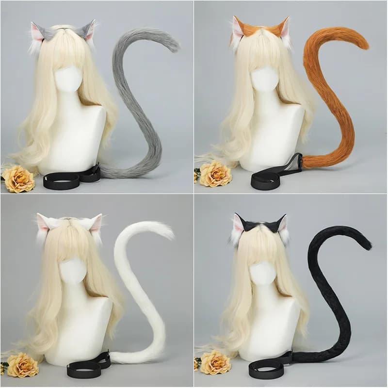 Simulation Animal Ear Cat Headband Handmade Plush Cos Props Comic-Con Headdress Cat Tail Set