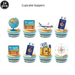 Global Travel Disposable Tableware Plates Cups Hanging Spiral Cake Topper Balloons Adventure Retirement Graduation Party Decor