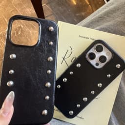 Personality Advanced Silver Round Rivet Solid Color Leather Shock Proof Phone Cover for iPhone 17Pro Max 16 15 14 13 Pro Max Cas