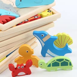 Children Montessori Wooden Toys Block Cartoon Animal Three-dimensional Jigsaw Puzzle Early Education Grab Board 3d Puzzle Toys