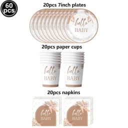 Hello Baby Gender Reveal Party Supplies Disposable Tableware Paper Plates Napkins Cups Cake Topper Baby Shower Party Decors