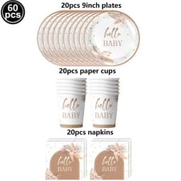 Hello Baby Gender Reveal Party Supplies Disposable Tableware Paper Plates Napkins Cups Cake Topper Baby Shower Party Decors