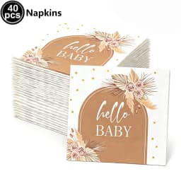 Hello Baby Gender Reveal Party Supplies Disposable Tableware Paper Plates Napkins Cups Cake Topper Baby Shower Party Decors