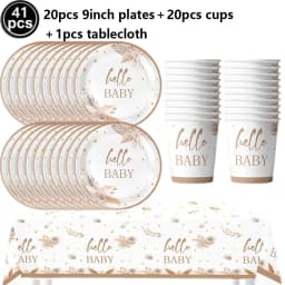 Hello Baby Gender Reveal Party Supplies Disposable Tableware Paper Plates Napkins Cups Cake Topper Baby Shower Party Decors