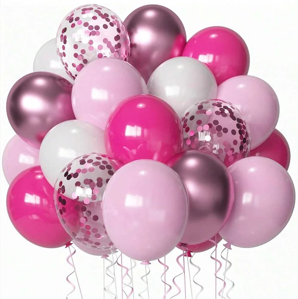 26/52Pcs Pink Latex Balloon Set With Sequins For Birthday Party Scene Decoration Wedding Anniversary Baby Shower