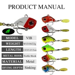 1PCS Rotating Metal VIB 9g/13g/16g/22g Wobbler Fishing Lure Sequins Tail Spinner Sinking Baits Spoon Crankbait Fishing Tackle
