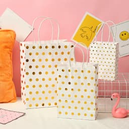 5 Pcs Dot Star Kraft Paper Bags with Handles Birthday Wedding Christmas Party Decoration Baby Shower New Year Gift Packaging