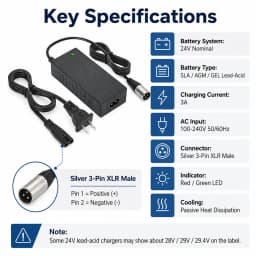 24V 3A 5A XLR Lead Acid Charger For Go-Go Elite Traveller Plus Jazzy Chair Wheelchair Wheels Razor Hoverboard